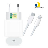 Carregador Compatível iPhone Cabo Fonte Usb c 20w Rápido Cor Branco