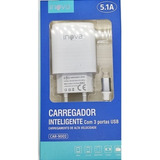 Carregador De Celular Turbo 5 1a 3 Saídas Usb Micro Usb V8 Cor Branco