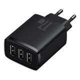 Carregador De Parede Turbo Triplo Usb Baseus Mini 17w Cor Preto