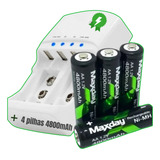 Carregador De Pilhas Palito E Média Com 4 Pilhas Recarregáveis Aa 4800mah Compatível Aaa Aa 9v Bateria Potente Turbo Recarga Rápida