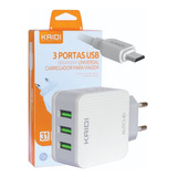 Carregador De Tomada Portas Usb Kaidi Ultra Rapido Com Cabo Micro Usb