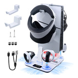 Carregador Dock 4 Portas Usb Para Ps5 Slim Vr2 Base Cooler Cor Branco