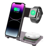 Carregador Indução 3 Em 1 Base Carregadora Rápida 15w Dock Station Apple Watch Airpod iPhone Cor Preto