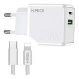 Carregador Kaidi 3 0 Turbo Power Cabo Lightning Kd 670a Cor Branco