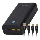 Carregador Power Bank Turbo Portátil 30000mah Usb Celular Display Digital Compatível Com Samsung Xiaomi iPhone Bateria Brinde Cabo 3 Em 1 Mini Usb Tipo C Cor Preto
