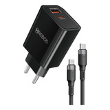 Carregador Power Turbo 38w Usb Usb c Com Cabo Dual Tipo C Cor Preto