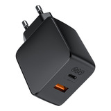 Carregador Qcy Turbo Gan 65w 2 Portas Usb a Tipo c Cor Preto