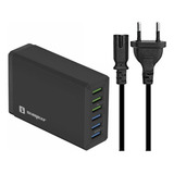 Carregador Tomada Turbo Hub 6x Usb 10a Rápido Bivolt Preto