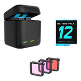 Carregador Triplo 1 Bateria Gopro Hero 12 Garantia 1 Ano