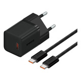 Carregador Turbo 30w Baseus Usb c Gan5 Cabo Usb c 1m Preto