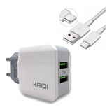 Carregador Turbo Celular Smartphone 2 Usb C Cabo Tipo C