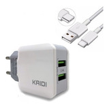 Carregador Turbo Celular Smartphone 2 Usb Cabo Tipo c Kaidi