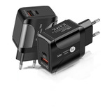 Carregador Turbo Rápido Usb Tipo C Pd 18w 3a 2 Portas Saída Cor Preto