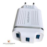 Carregador Usb 3 Saídas Fonte Usb Universal Turbo 5 1a Cor Branco