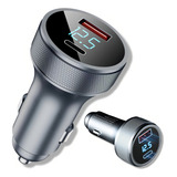 Carregador Veicular Usb c Pd Usb Turbo 60w Display Led Cor Prateado