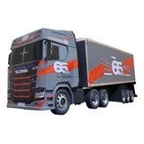 Carreta Scania R450 Série 65 Anos Baú Madeira Mdf Miniatura