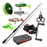 Carretilha De Pesca Anticabeleira Vara Fibra De Carbono Kit