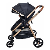 Carrinho Bebê Passear Apolo Travel System Moisés Reversível Cor Preto Chassi Dourado