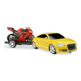 Carrinho Brinquedo Mxt 2 0 Com Moto Motorcycle Infantil Roma Cor Amarelo