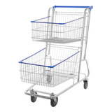 Carrinho Compras Duplo Cesto 130 Litros Supermercado Lojas