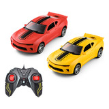 Carrinho Controle Remoto Grande Carro Brinquedo Infantil Camaro Cor Amarelo Farol Led