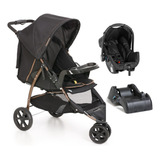 Carrinho Cross Trail Com Bebê Conforto Grid Preto E Base