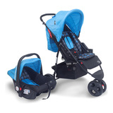 Carrinho De Bebê 3 Rodas Travel System Baby Style Travel System Urban Azul Com Chassi De Cor Preto