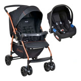 Carrinho De Bebê De Paseio Burigotto Rio K Travel System Preto cobre Com Chassi De Cor Cobre