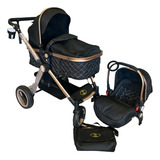 Carrinho De Bebê Europeu Luxo Moisés Bebê Conforto Cor Preto Chassi Rose