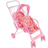 Carrinho De Bebê Para Boneca Gemeas Dobrável Passeio Rosa