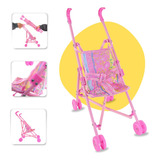 Carrinho De Boneca Infantil Dobrável Rosa Menina Bebê