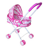 Carrinho De Boneca Tipo Berço 4 Rodas Importway Rosa