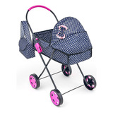 Carrinho De Boneca Xikitinha Azul Berço Reborn E Mamadeira Cor Azul escuro