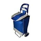 Carrinho De Compras Para Feira Com Estrutura De Alumínio Rodas De Borracha Sacos De Lona Resistente Até 30kg Azul E Branco