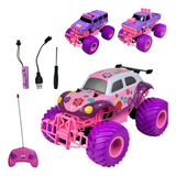 Carrinho De Controle Remoto Recarregável Monster Truck Rosa