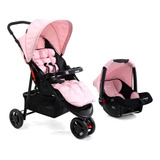 Carrinho De Passeio Com Bebê Conforto Delta Duo Pro Rosa Voyage