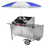 Carrinho De Tapioca Inox Com Com 3 Molheiras Fogão 2 Bocas Rodas Maciças E Guarda Sol L13m Gs
