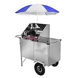 Carrinho De Tapioca Inox Com Com 3 Molheiras Fogão 2 Bocas Rodas Maciças E Guarda Sol L14p Gs