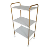 Carrinho Mesa Auxiliar Estética Dourado 3 Prateleiras Mdf