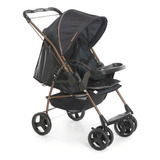 Carrinho Milano Preto Cobre Com Bebê Conforto Galzerano