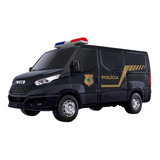 Carrinho Miniatura Van Iveco Daily Policia Com Acessórios