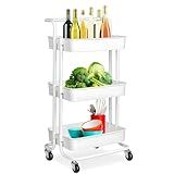 Carrinho Multiuso 3 Prateleiras Com Design Vazado Para Organização E Decoração Praticidade E Elegância Para Sala Cozinha Quarto E Jardim Rodas Para Movimentação Fácil Branco 