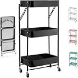 Carrinho Multiuso Dobrável Deslizante 3 Cestas 100 Metal Preto