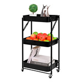 Carrinho Organizador Dobrável Metálico 3 Prateleira Decoteam Cor Preto