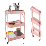Carrinho Organizador Dobravel Rosa 3 Prateleiras Multiuso