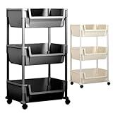 Carrinho Organizador Multiuso 3 Prateleiras Com Rodinhas Para Cozinha Banheiro Salão Manicure Cabeleireiro Preto 