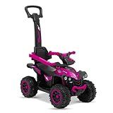 Carrinho Passeio Mini Quadriciclo Infantil Brinquedo 2 Em 1 Com Empurrador Guarda Corpo Apoio Dos Pés Menino E Menina -Rosa-