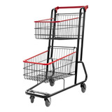 Carrinho Supermercado Compras Duplo Cesto 75 Litros Lojas