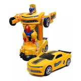 Carrinho Transformers Vira Robô Com Luz E Som Bate Volta Cor Amarelo