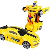 Carro A Pilha Transformável Em Robô Com Som E Luzes LED Brinquedo Interativo Inteligente Amarelo 
